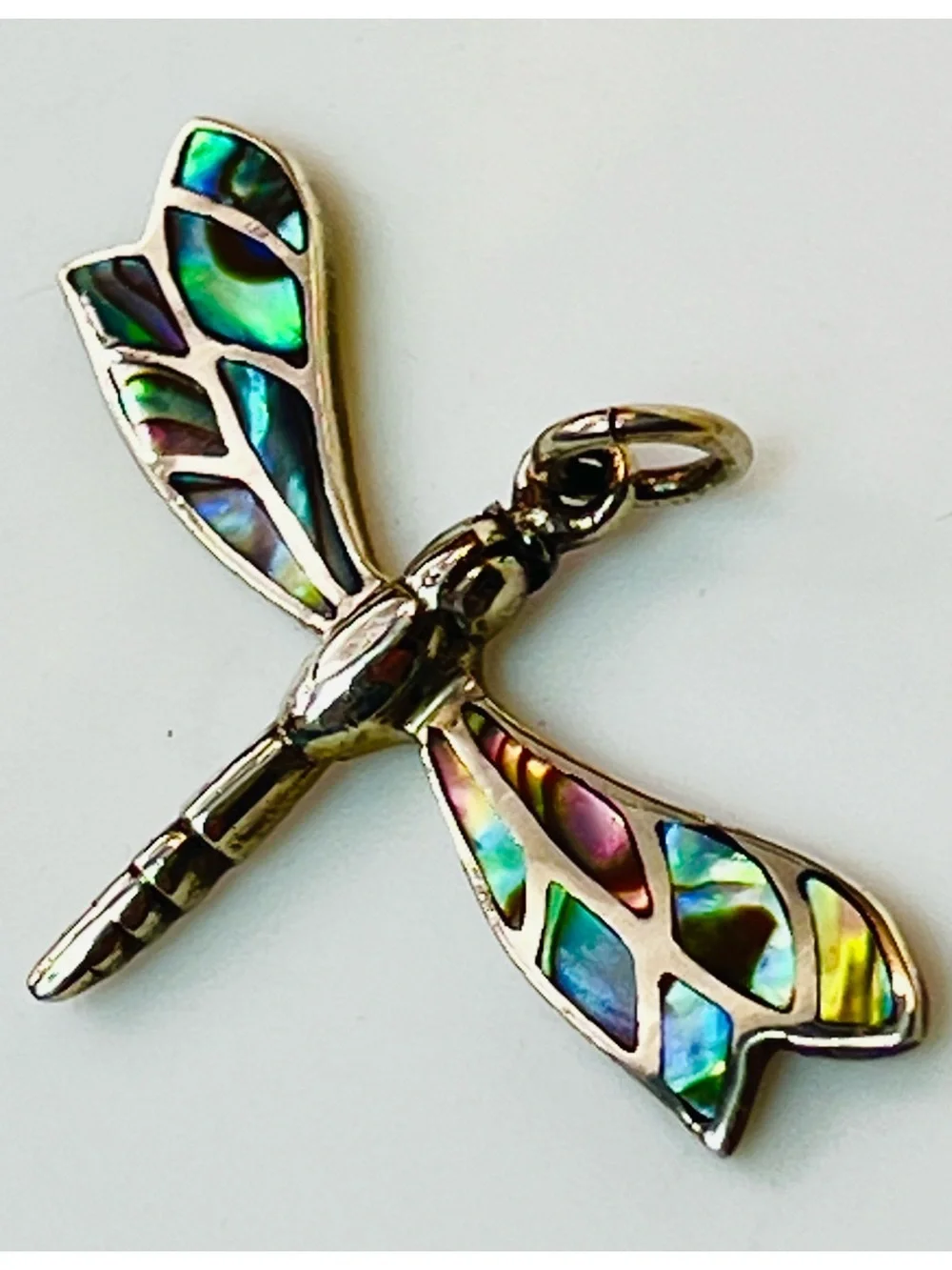 Sterling Silver Abalone Dragonfly Pendant 925 Iridescent Shell Inlay Nature